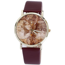 Fashion Women's World Map Leather Band Analog Quartz Wrist Watch Watche