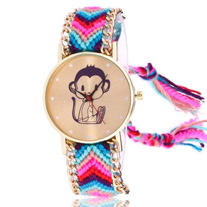 Women Map Knitted Weaved Rope Band Bracelet Quartz Dial Wrist Watch