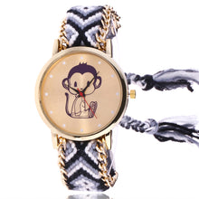 Women Map Knitted Weaved Rope Band Bracelet Quartz Dial Wrist Watch