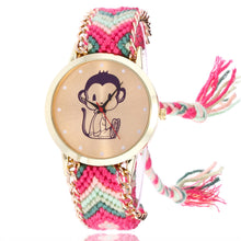 Women Map Knitted Weaved Rope Band Bracelet Quartz Dial Wrist Watch