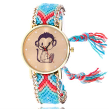 Women Map Knitted Weaved Rope Band Bracelet Quartz Dial Wrist Watch
