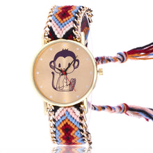 Women Map Knitted Weaved Rope Band Bracelet Quartz Dial Wrist Watch