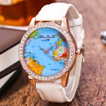 Women World Map Quartz Leather Analog Wrist  Watch Round Case Watch