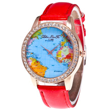 Women World Map Quartz Leather Analog Wrist  Watch Round Case Watch