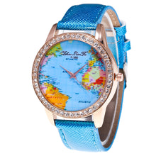 Women World Map Quartz Leather Analog Wrist  Watch Round Case Watch